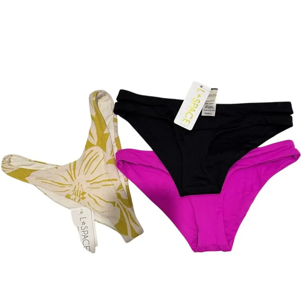 LSPACE NEW Lot of 3 Bikini Bottoms Hygienic Liner in Place Size S